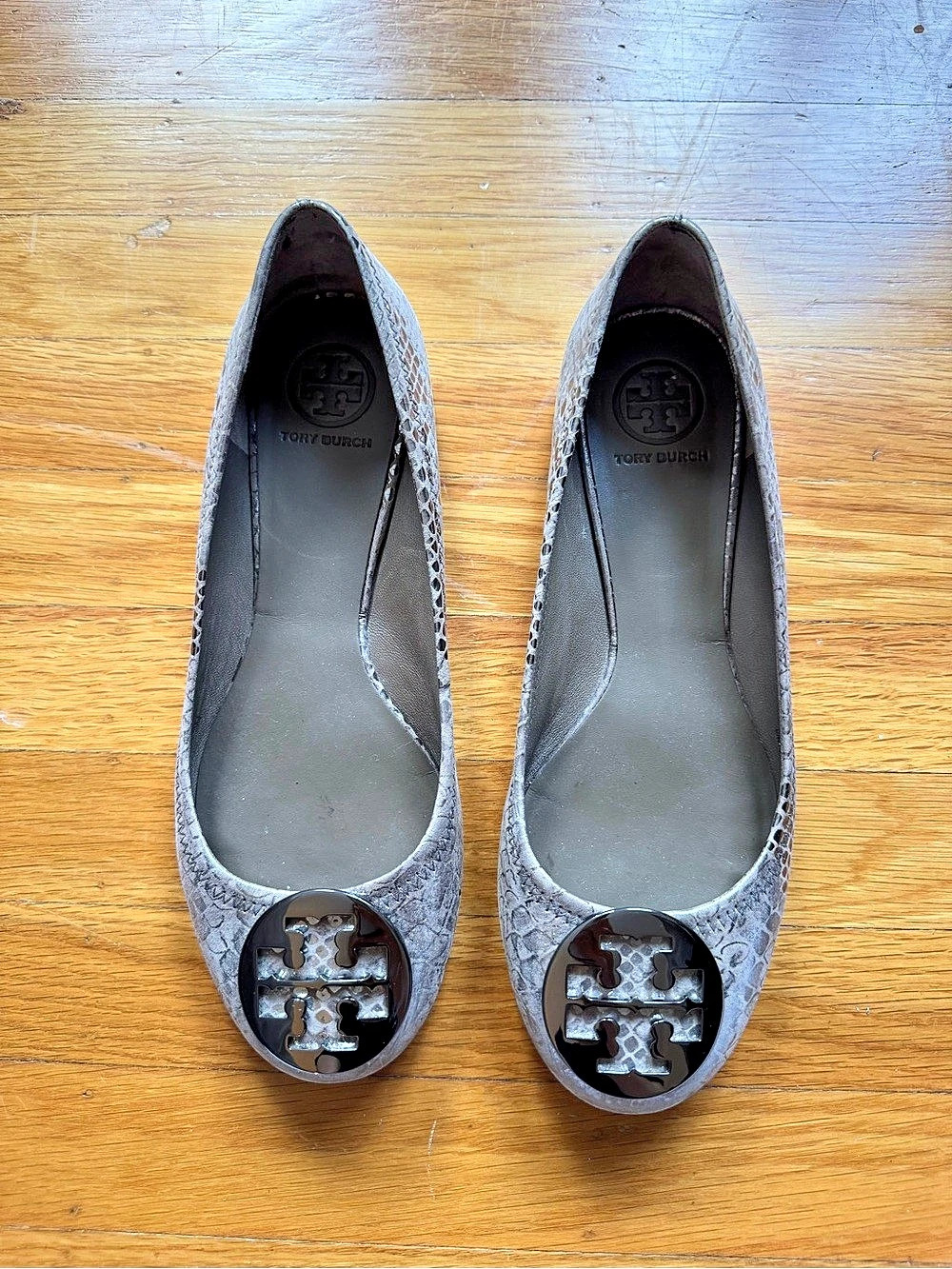 Tory Burch Minnie Travel Ballet Flat Flats Gray Animal Print